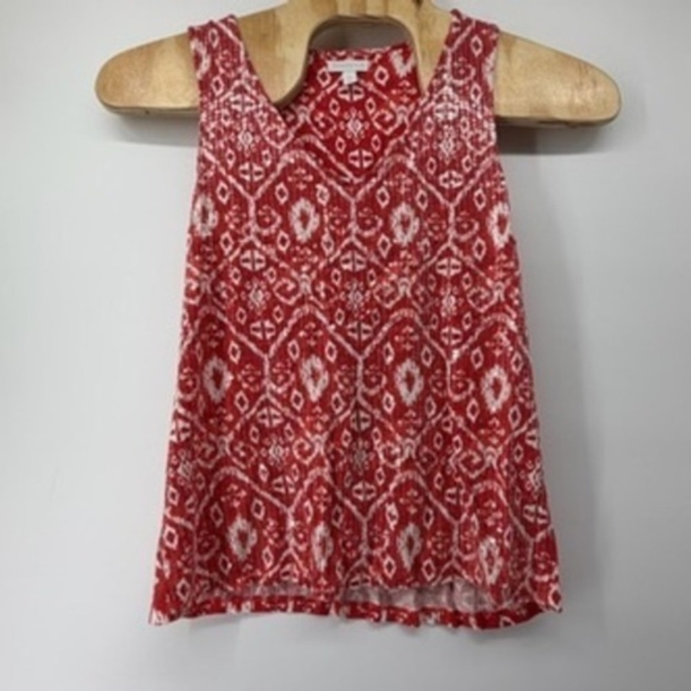 Charter Club Womens Red White Ikat‎ Sequin V-Neck Rayon Tank Top Large